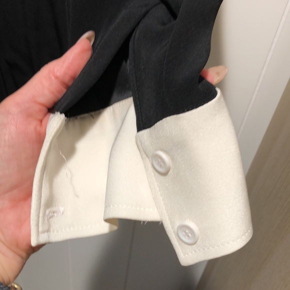 CO Collections luxury Brand black and white dress shirt silk crepe M - Picture 2 of 6